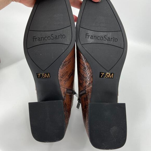 Franco Sarto Nico Ankle Boot Croc Embossed Block Heel Espresso Brown Size 7.5 - Picture 7 of 8